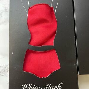 White Mark Red Satin Set